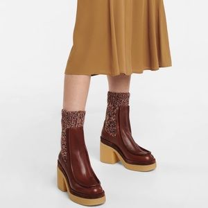 GAP LEATHER knit trim Chelsea Platform boots